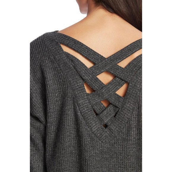 1.STATE Lattice V-Back Waffle Weave Sweater - Picture 4 of 4